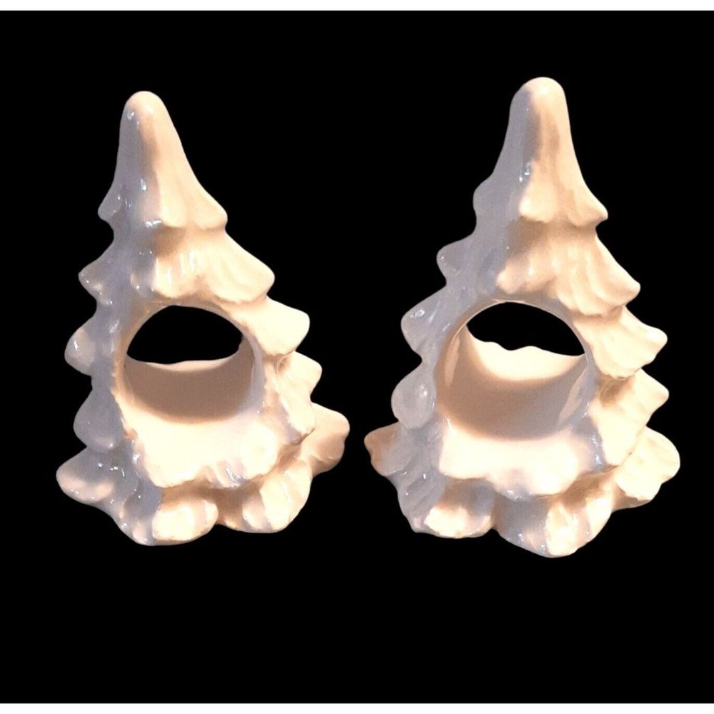 White Christmas Tree Napkin Rings Holders Morton Ceramic Pottery
